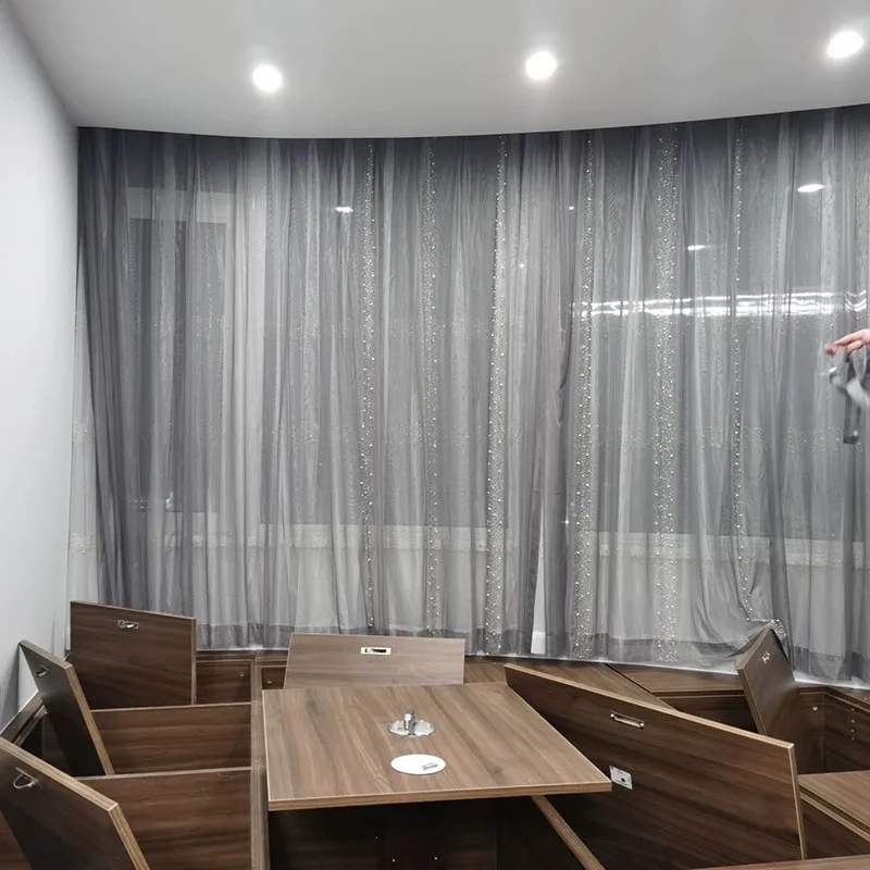 Cortinas de tul bordadas con perlas de meteorito para sala de estar, cuentas de lujo, blancas/grises, transparentes, Volie para balcón, ZH452 # VT