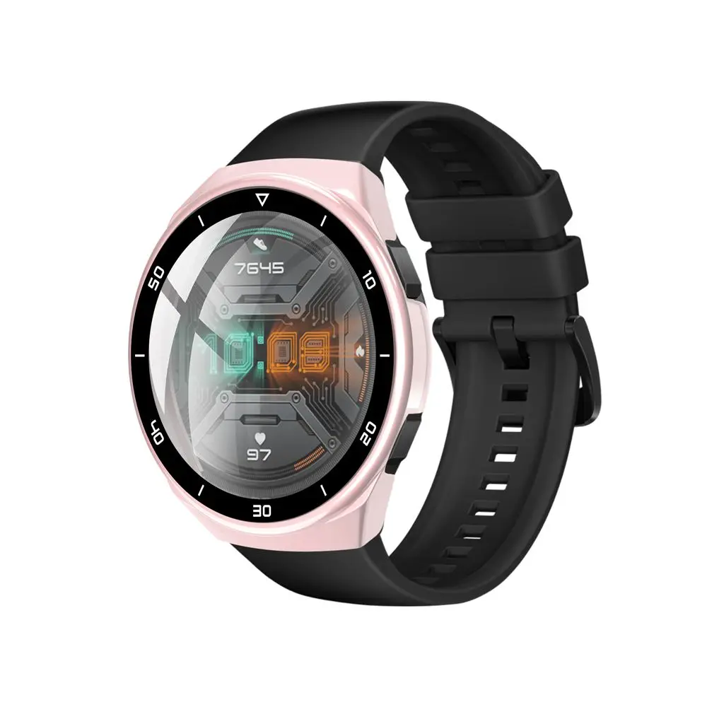 Full Coverage Screen Protector Frame Bumper Shell PC Tempered Glass Cover Dial Scale Protective Case For Huawei Watch GT 2E