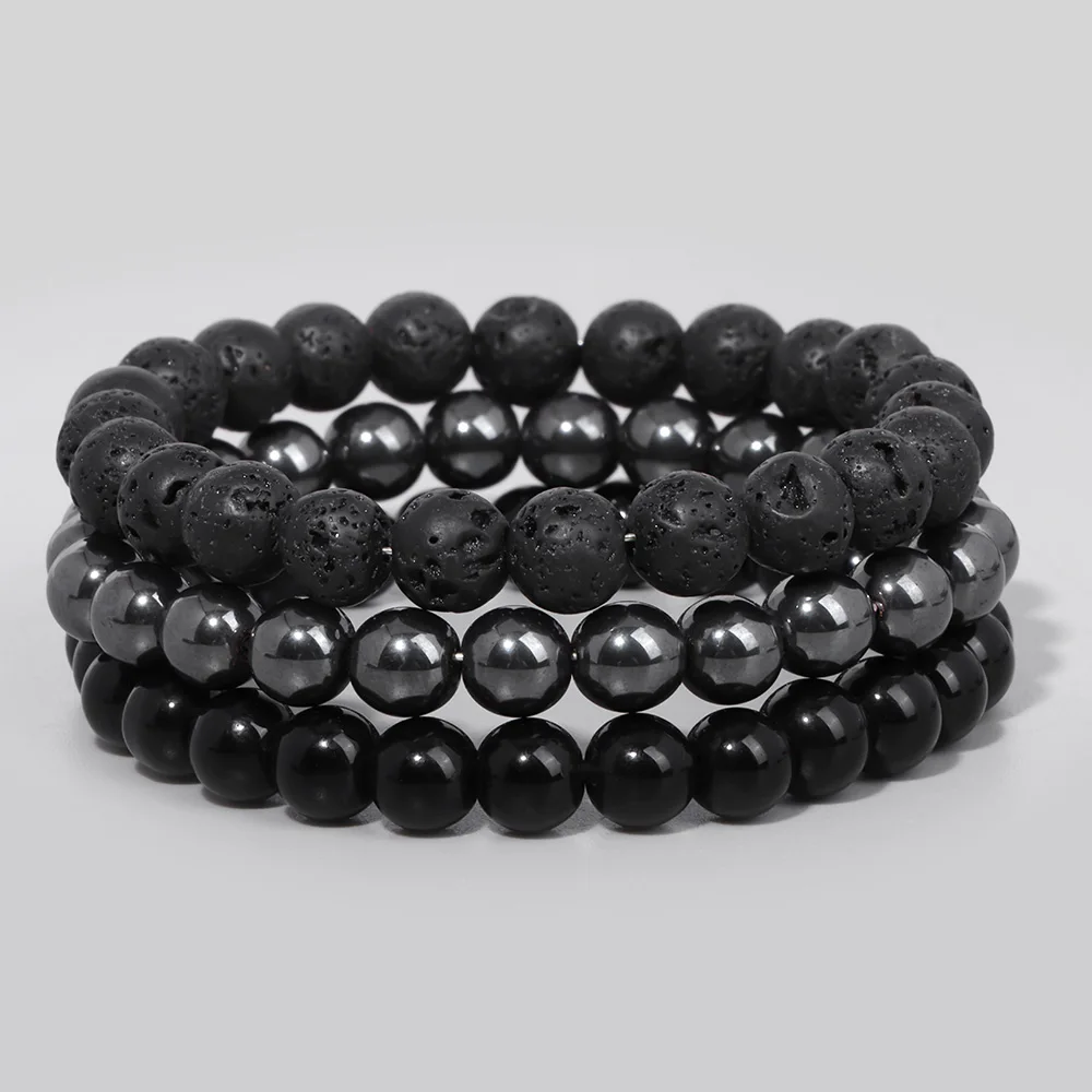 Ensemble classique Bracelet en pierre naturelle, perles de Distance Bracelet hématite oeil de tigre Bracelets en lave hommes femmes charme prière bijoux 8mm
