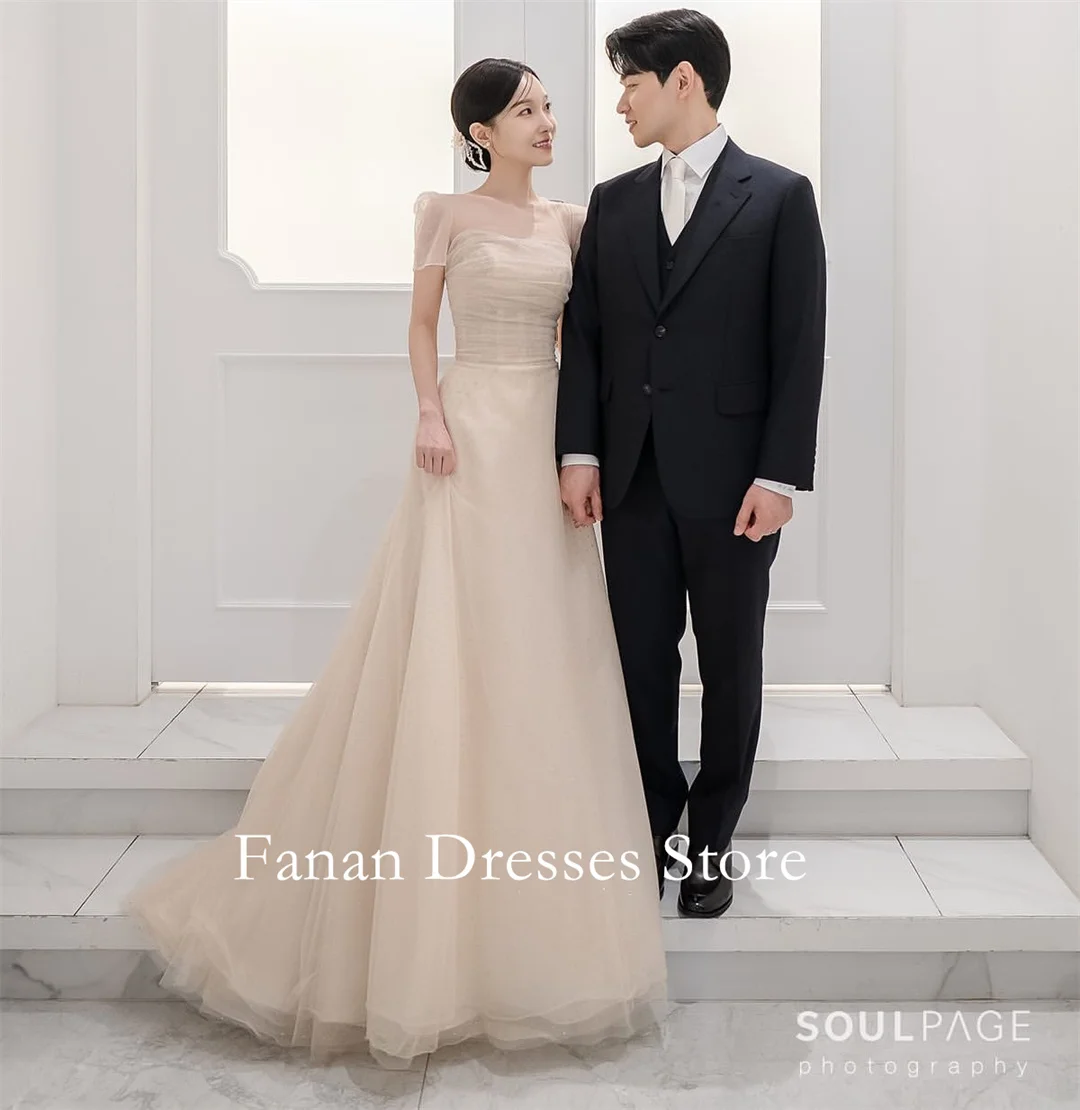 

FANAN Тюлевые вечерние платья трапециевидной формы с круглым вырезом и блестками, корейский корсет, свадебные женские платья, платья для выпускного вечера по индивидуальному заказу