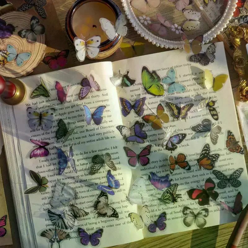 40Pcs/Pack Art Collage Junk  DIY Scrapbooking Butterfly Series Stickers PET Waterproof Craft Aesthetics Decals Decor