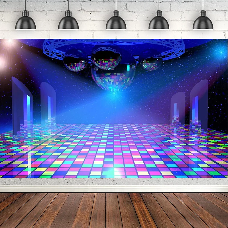 

Photography Backdrop 70s 80s 90s Disco Ball Stage Night Club Neon Music Birthday Background Party Decorations Let's Glow Crazy