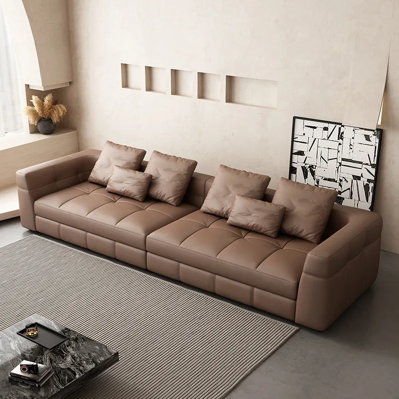 

Leather sofa, Italian minimalist living room, first-layer cowhide large apartment combination straight row sofa