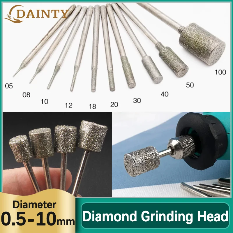 

Cylindrical Diamond Burr Grinding Head A Needle Stick Needle 2.35/3mm Shank Diamond Rod Needle Drill Bit Diameter 0.5-10mm