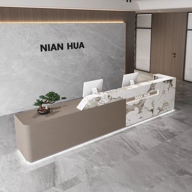 

Simple Company Front Desk Hotel Reception Shop Marble pattern checkout page Homestay counter