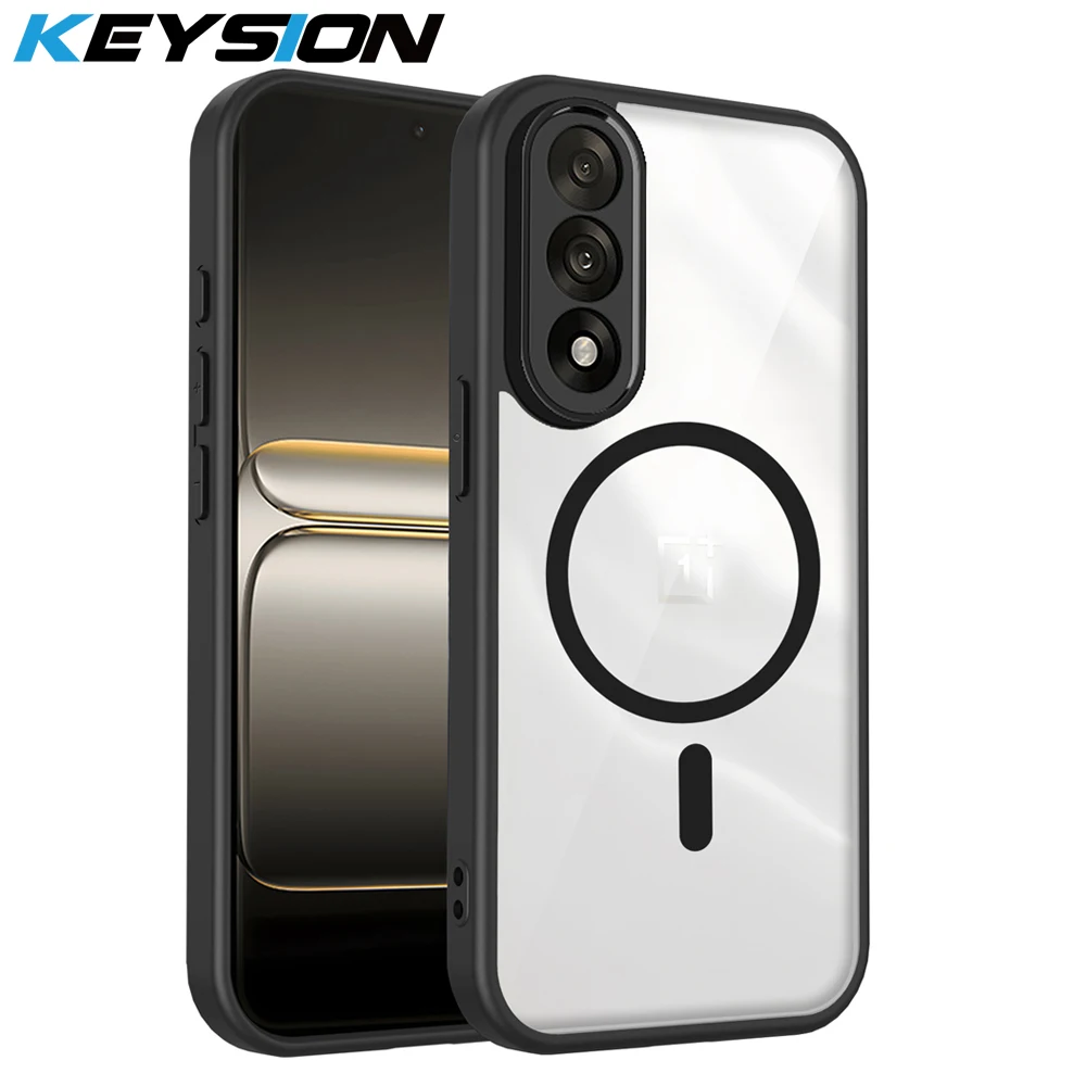 KEYSION Transparente magnetische Handyhülle für OnePlus Nord 5 5G CE 5, Silikon + PC, HD, transparent, stoßfest, Rückseite für 1+ Nord CE5