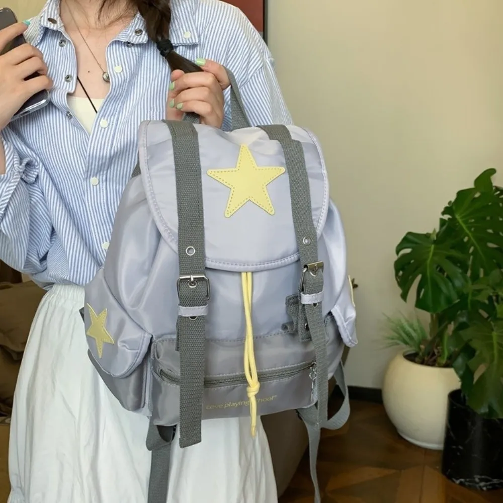 

Cartoon Large Capacity Lucky Star Backpack Y2K Multi-pocket Drawstring Schoolbag Nylon Korean Style Hiking Camping Bag Students