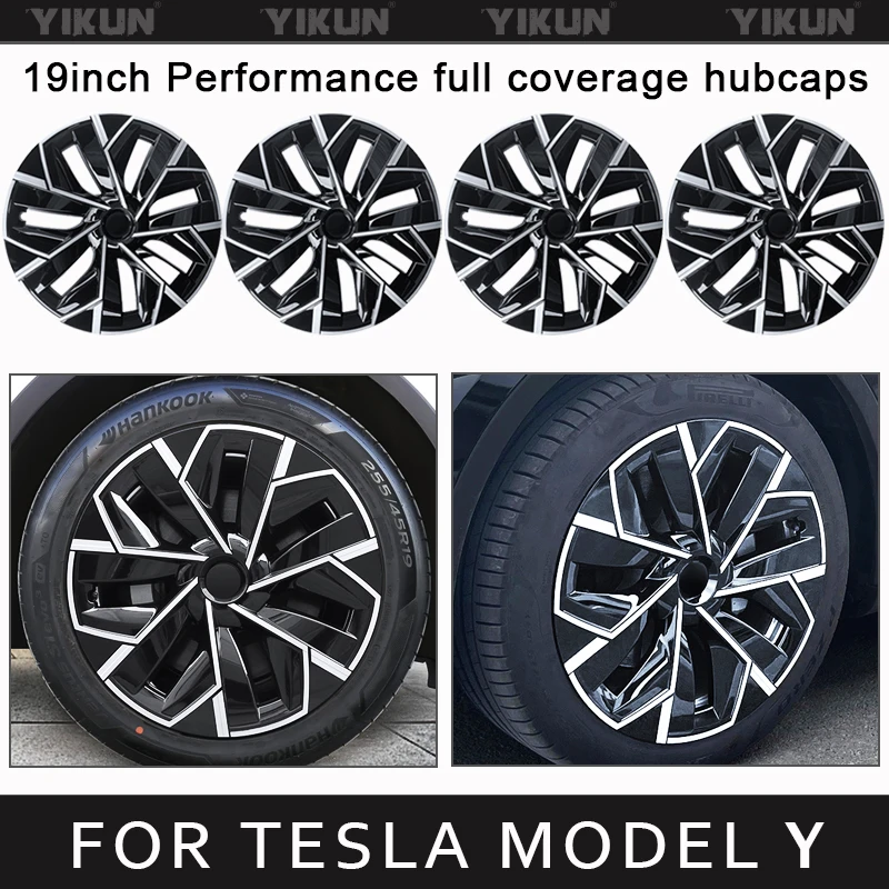 4PCS Hub Cap Performance Replacement 19-Inch for Tesla Model Y Wheel Cap Automobile Hubcap Full Rim Cover Accessories 2019-2024