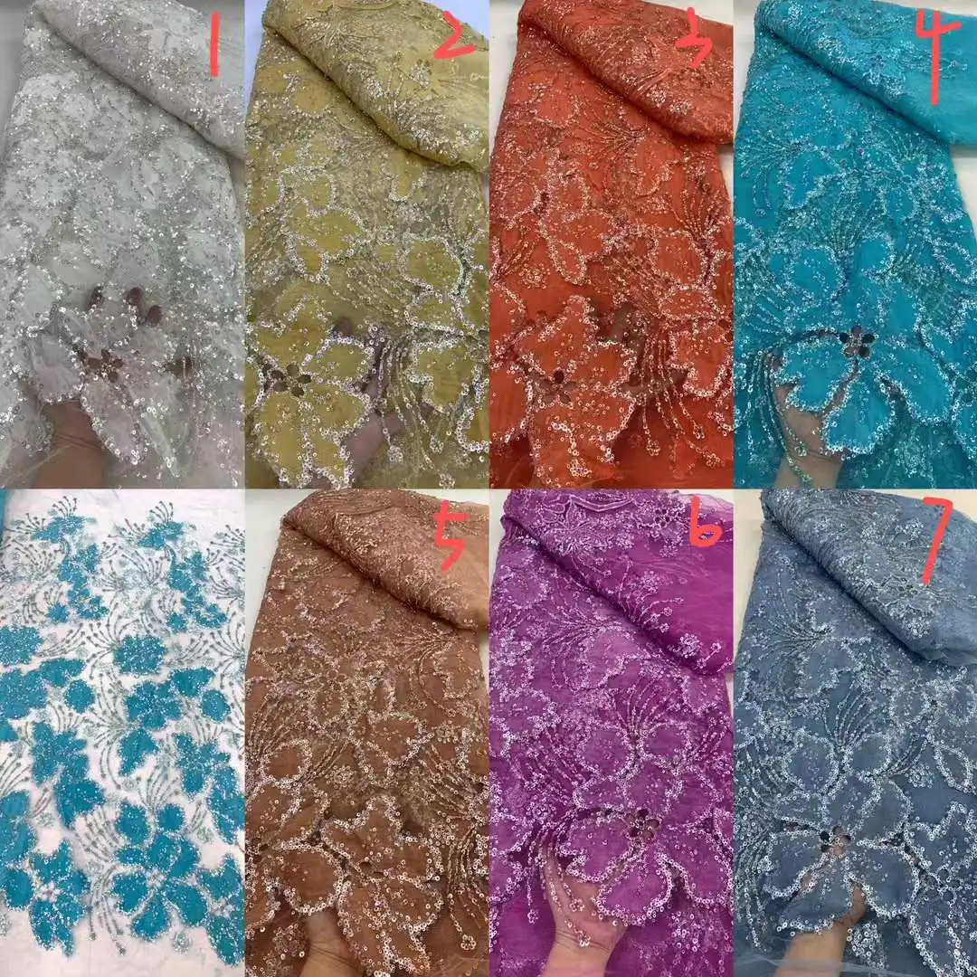 Luxury French Mesh Lace Groom Fabric for Women, African, Nigerian, Sequins, Wedding Party Dresses, Sewing, High Quality, 2024