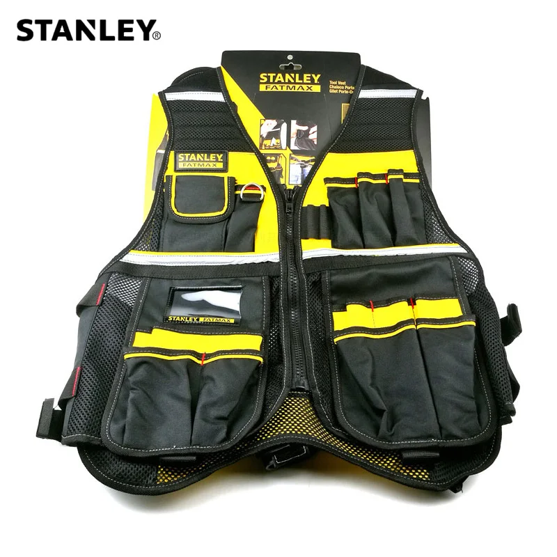 Stanley Fatmax FMST530201 Multi Pocket Tool Vest Holder Reflective Safety Strip Adjustable Strap Workwear Storage Vest for Tools