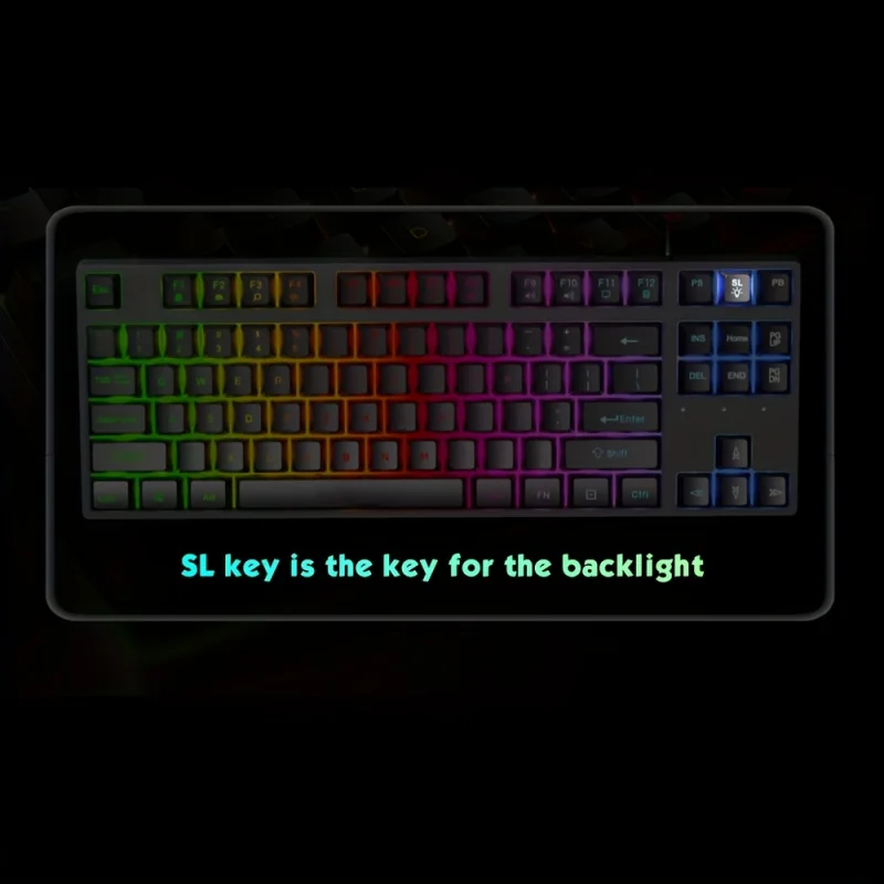 Rainbow Backlit Mechanical Feel Gaming Keyboard, 87-Key Wired Gaming Keyboard with Mute Button, USB Plug and Play