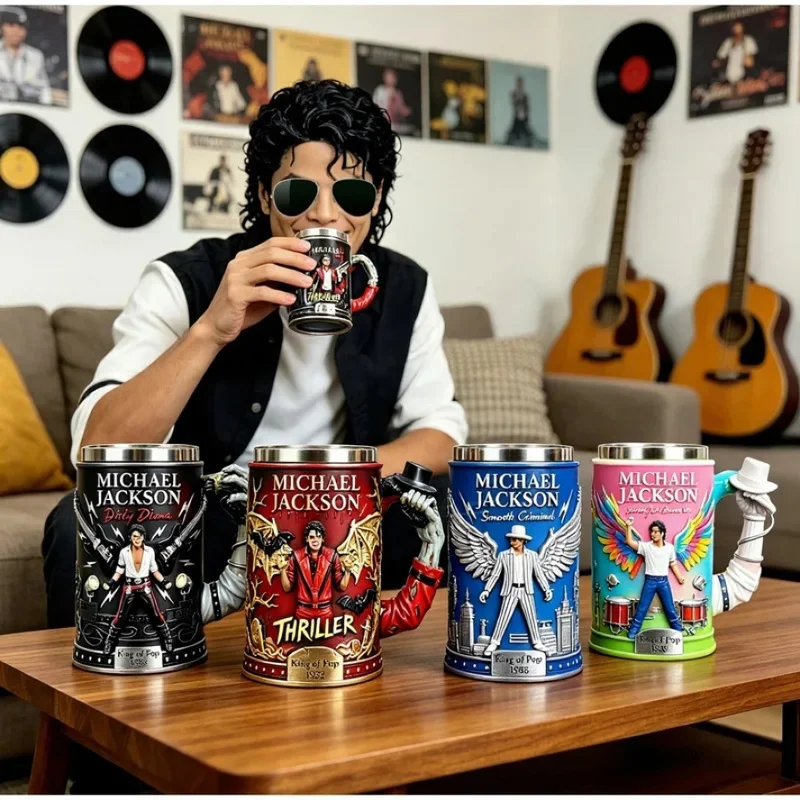 Michael Jackson Beat It Commemorative Mug 3D Three-Dimensional Relief Stainless Steel Inner Tank Water Cup