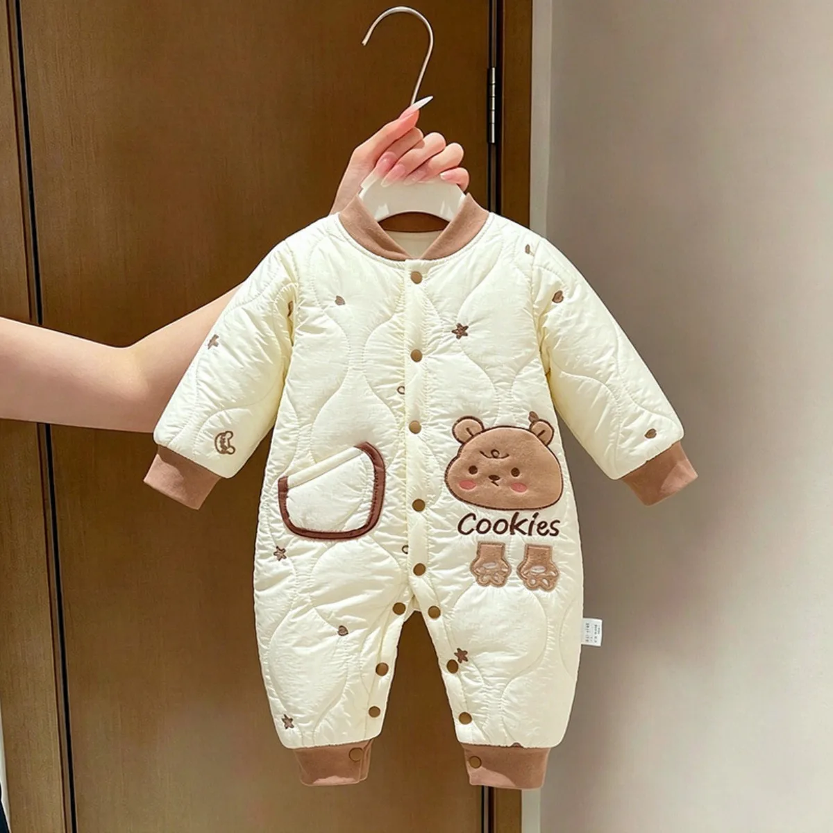Fall Winter Quilted Baby Romper Thickened Warm Padded Jumpsuit Cute Cartoon Long Sleeve Infant Toddler Sleepwear Unisex 6-18M