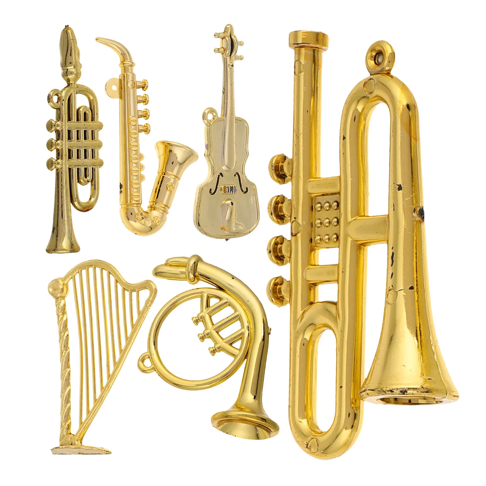 12Pcs Musical Instrument Ornaments Miniature Gold Saxophone Cello Set Holiday Decoration Collection Display
