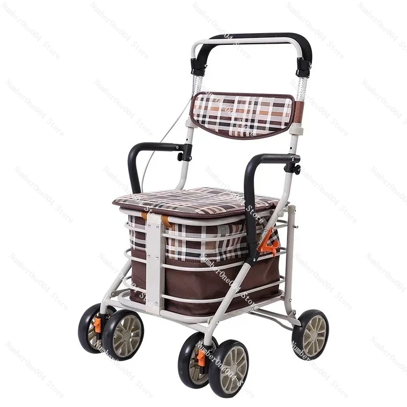 

FOR Four-wheel Walking Assist Rollator Walkers Lightweight Aluminum Folding Mobility Shopping Walkers Rollator Elderly Handcart
