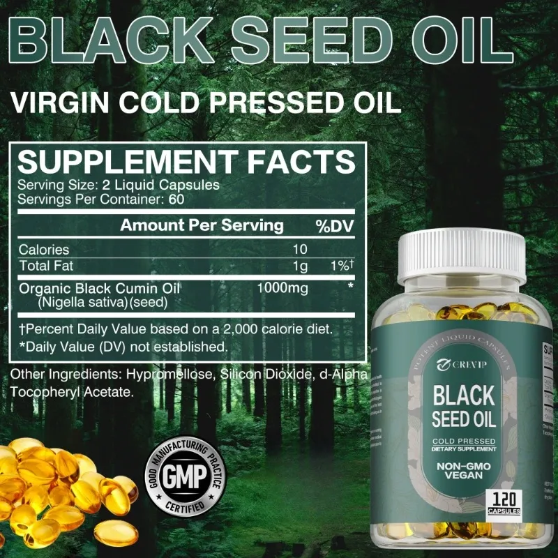 زيت البذور السوداء الفاخرة 120 كبسولة - يدعم الصحة العامة |   دعم الجهاز المناعي - مكمل غير وراثيًا وGMO وخالي من الغلوتين