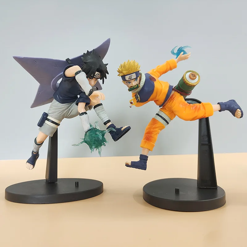 20cm Naruto Anime Figure Childhood Combat Version Uchiha Sasuke Naruto Uzumaki Action Figure PVC Collection Modle Toy Kids Gift