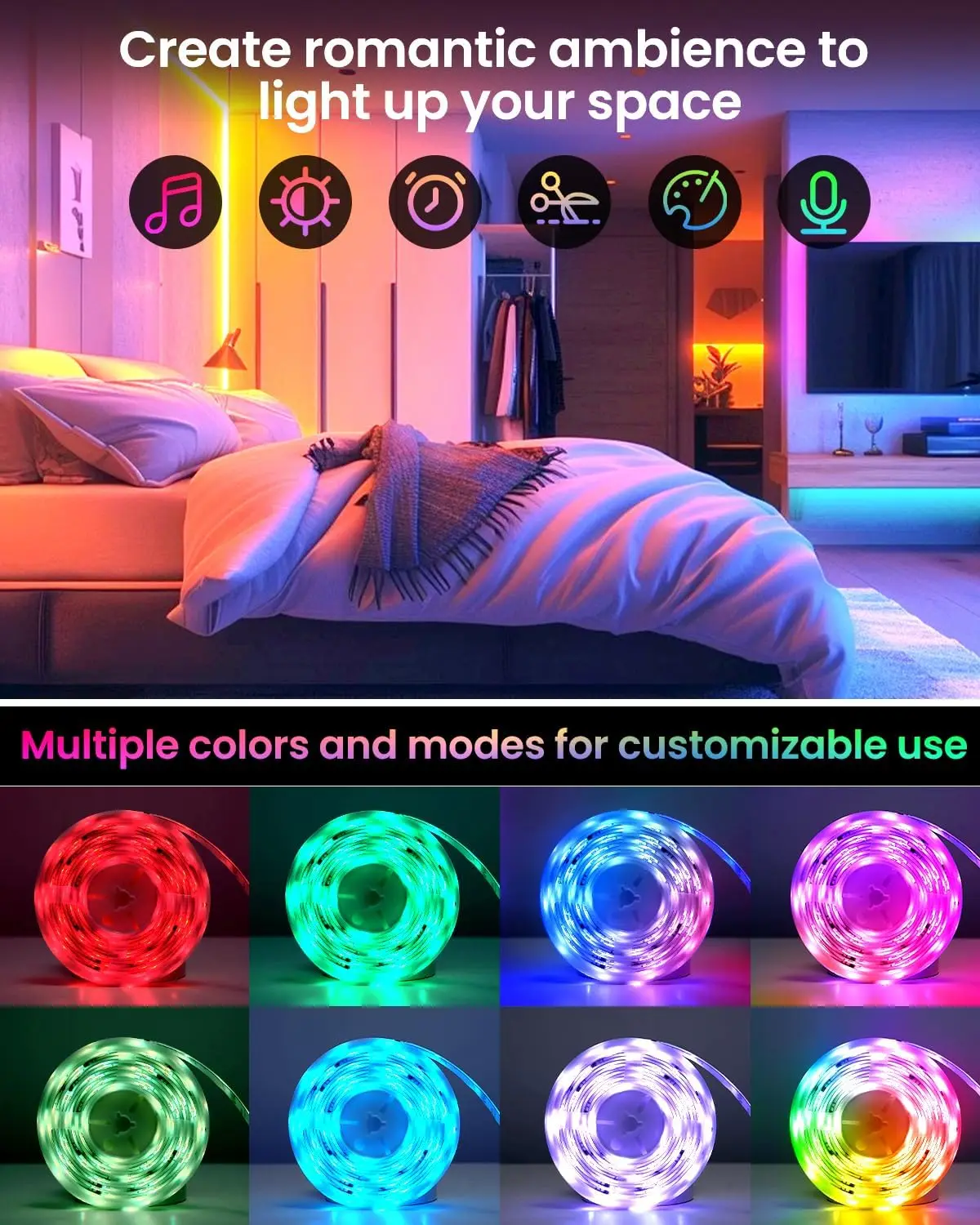 105ft Smart LED Strip Lights, RGBIC Color Changing with App, Remote & Voice Control, Music Sync for Home Decor
