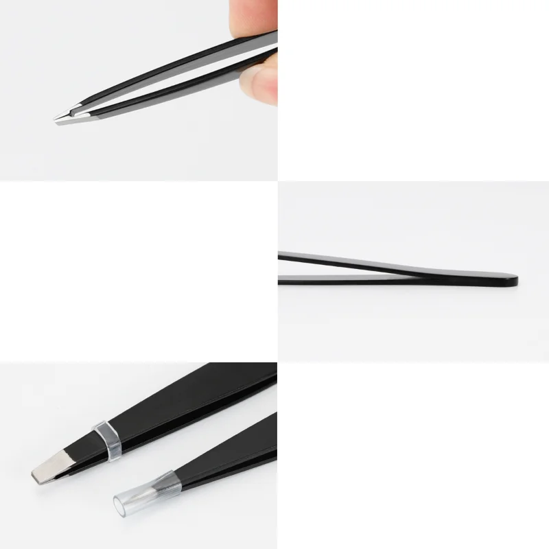 Pincettes d'épilation pincettes à sourcils en acier inoxydable rose incliné pointe noire pointe visage inoffensif maquillage outil de beauté noir