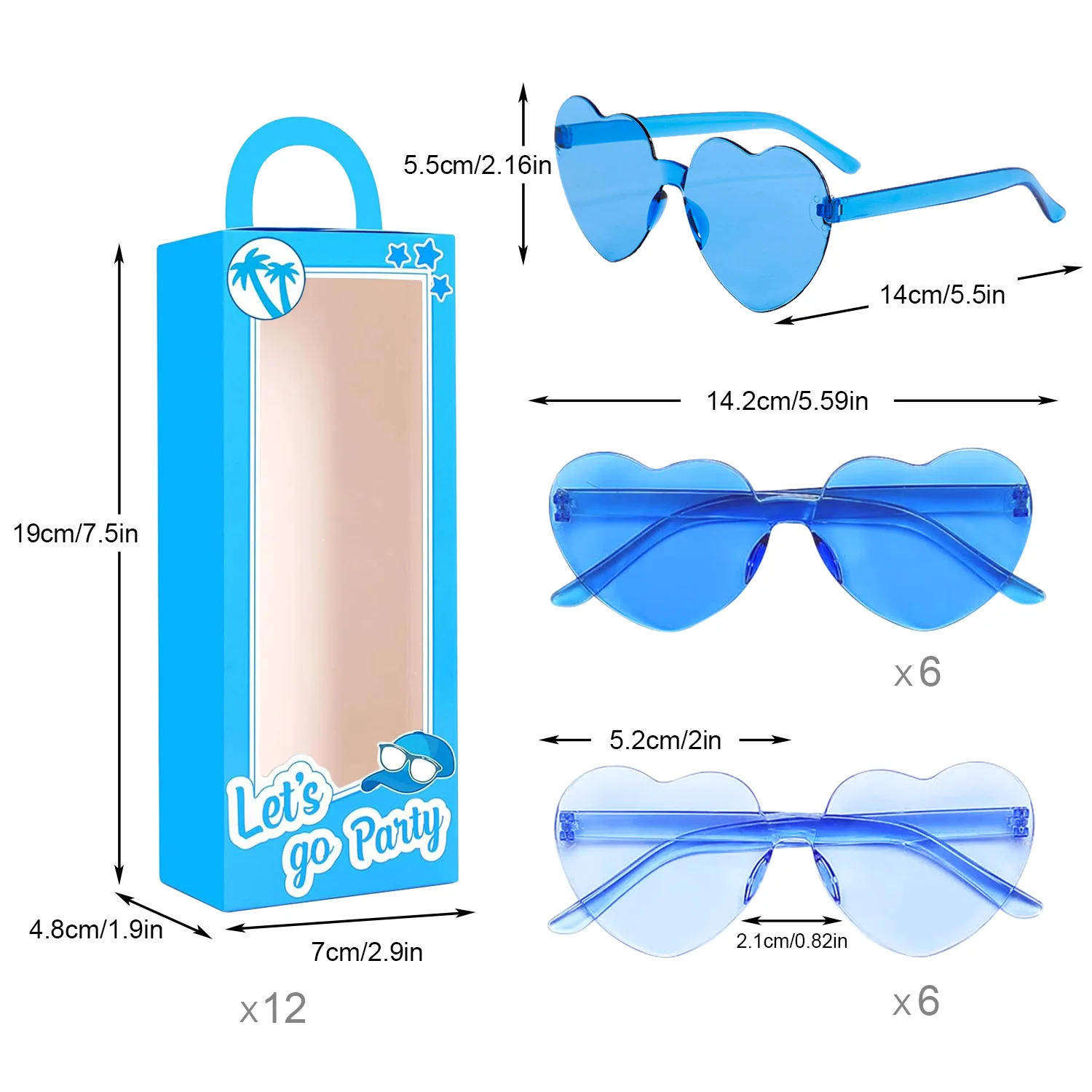 12 Set blaue Puppe Geschenk boxen enthalten 12 Party Gunst Goodie Box 12 Herz Sonnenbrille Junggesellen abschied begünstigt Süßigkeiten Boxen