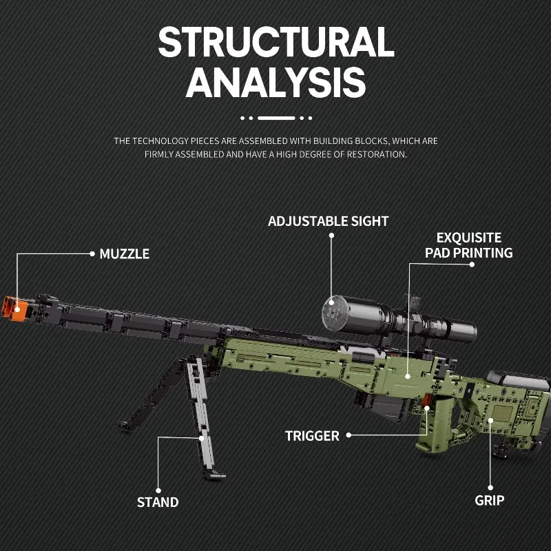 1255PCSAWM Sniper Rifle MOC Building Block Toy Assembly Set DIY Bullet Shooting Puzzle Assembly Building Block Toy Ornament