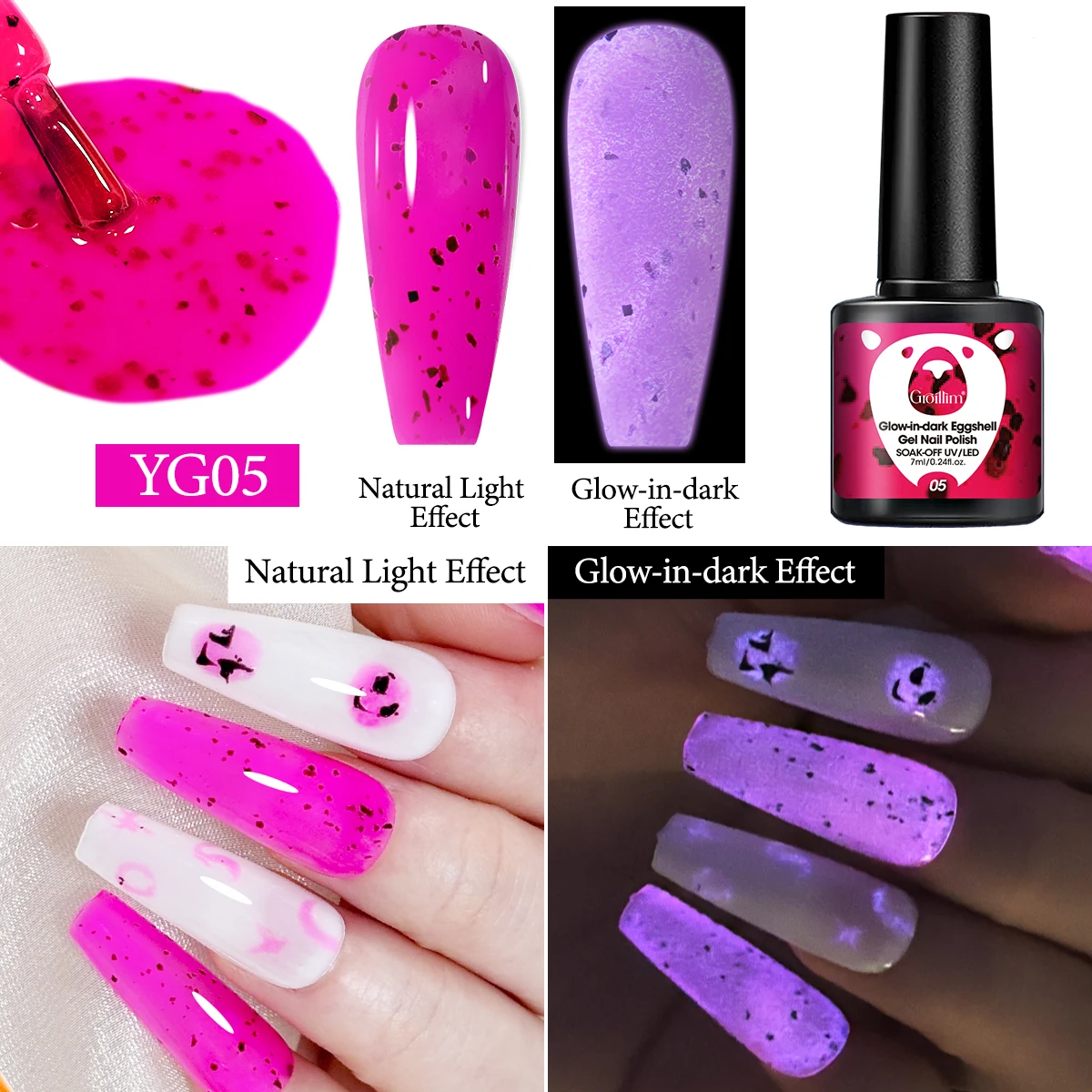 Esmalte luminoso em gel casca de ovo -8 peças, cor neon de alta saturação, brilho duradouro, adequado para superfície brilhante ou fosco para