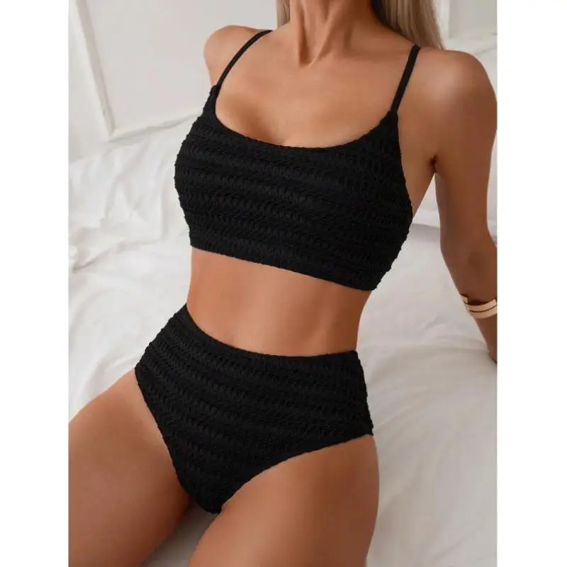 

Beach Ladies Pure Color Texture Bikini Set S 748 Sle Casual Sportswear Seven Sve Length Autumn Season No Brand