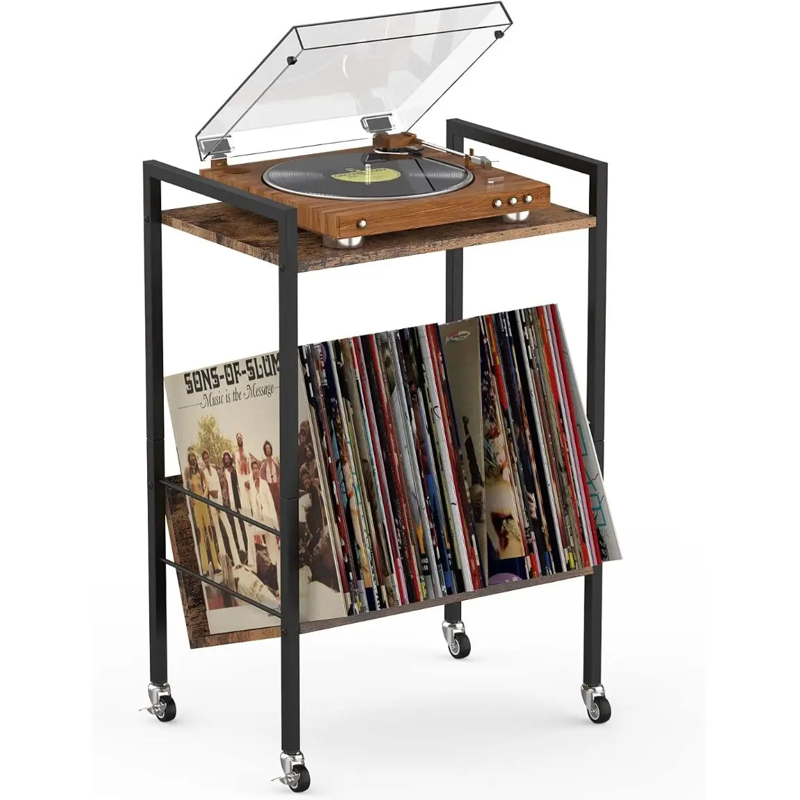 

2 Tier with wheels Record Holder Vinyl Display Shelf,Record Player Turntable Stand, Narrow Nightstand, For Living Room, Bed Room