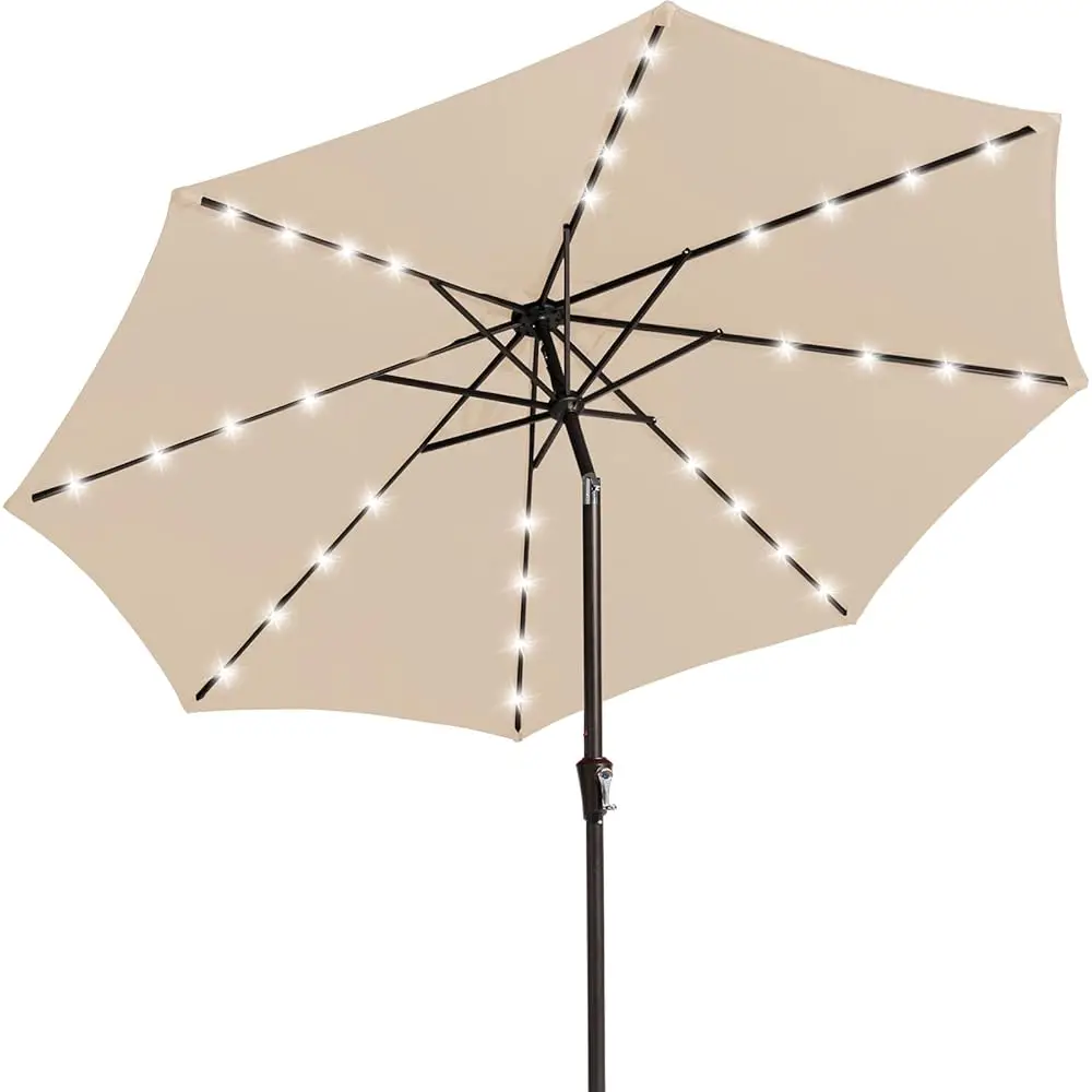 

9Ft Outdoor Patio Umbrella With Solar Lights, Led Lighted Pool Umbrella With Tilt And Crank, Outdoor Table Umbrellas For Deck,
