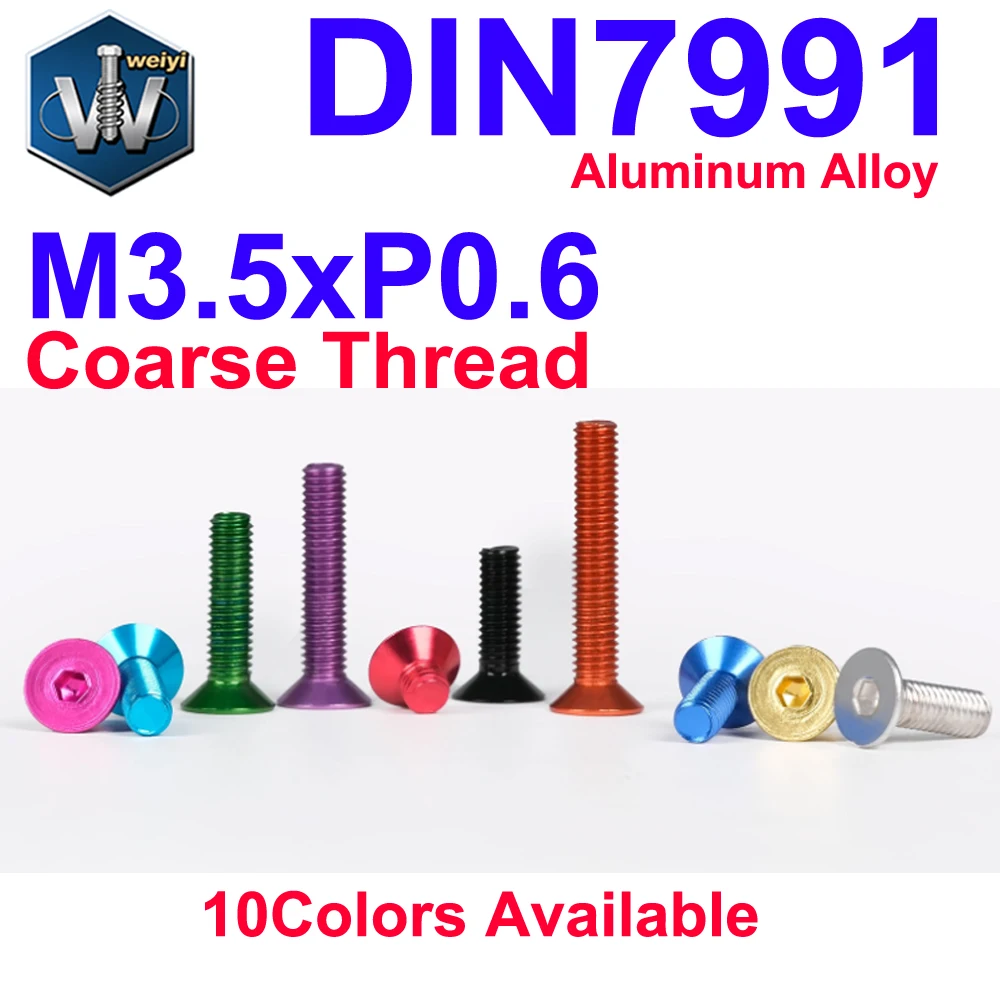 Weiyi M3.5x0.6 DIN7991 Bunte Aluminium-Inbusschrauben mit Senkkopf, Grobgewinde, 10 Farben für DIY-Bastelarbeiten – Detail 1