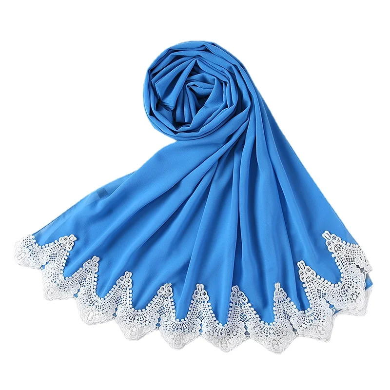 

70*175CM Europe and The United States New Pearl Chiffon Scarf Malaysia Fashion Stitching Lace Lace Scarf