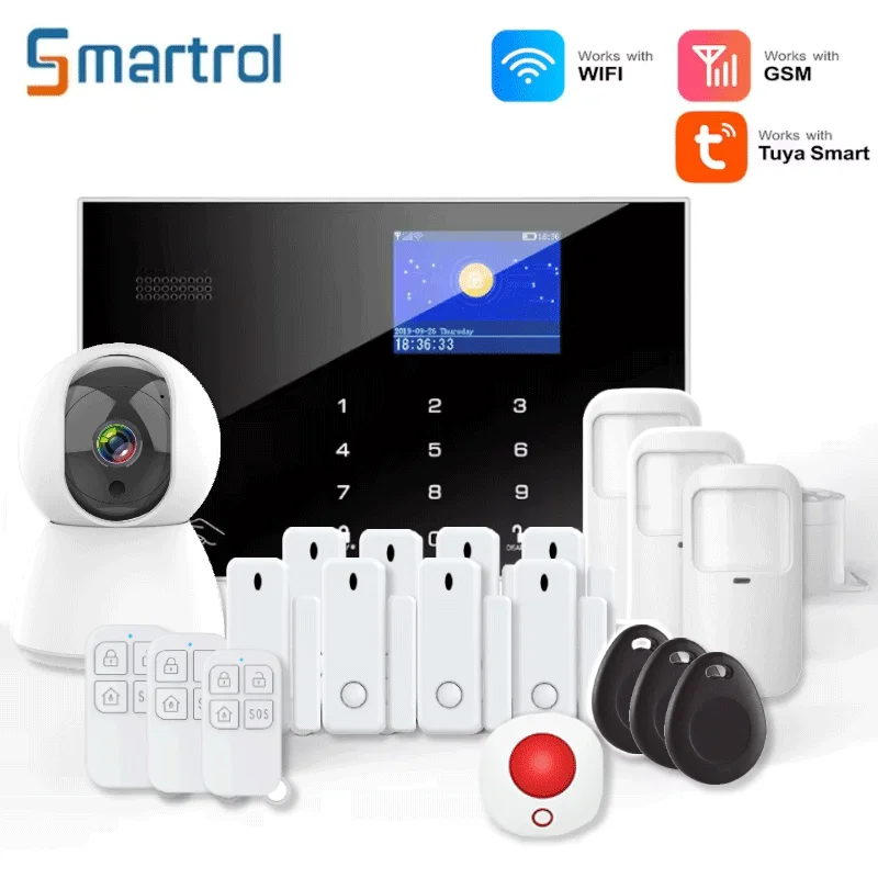 

Smartrol Tuya Smart GSM/WiFi Wireless Alarm System for Home Security Alexa Smart Life App Control Residential Safety Solution