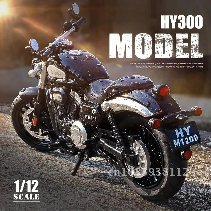 1/12 Sound Chinchilla HY300 Alloy Motorcycle Model Diecast Metal Collection Kid Vehicle Light Classic Toy Model Simulation Benda