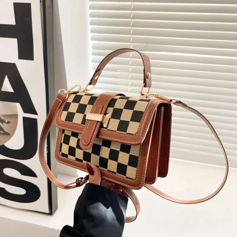 

Shoulder Crossbody Bag for Women, PU Leather Checkerboard Pattern Design, Fashionable Handbag Purse Daily Commuting, Shopping