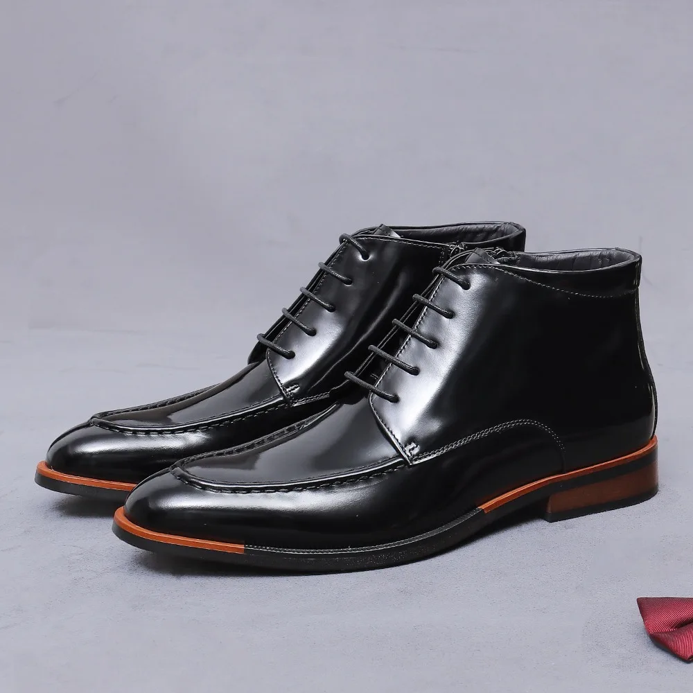 

Men's Plus Size Formal Pointed-Toe Leather Boots | British Style Shiny Zipper High-Top Leather Shoes Ankle Boots Cowhide