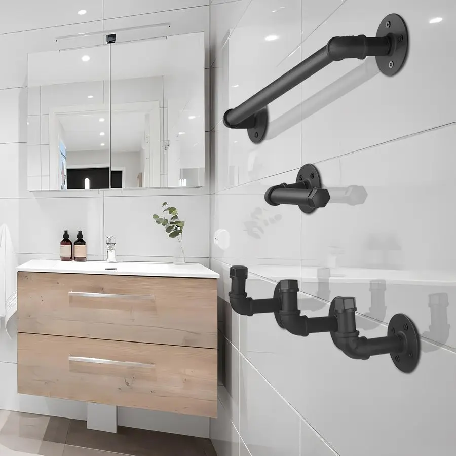 

Industrial Pipe Bathroom Hardware 5 pcs in One Set Wall Mounted Bathroom Accessories Kit for Hand Towel Bar, Toilet Paper Holder