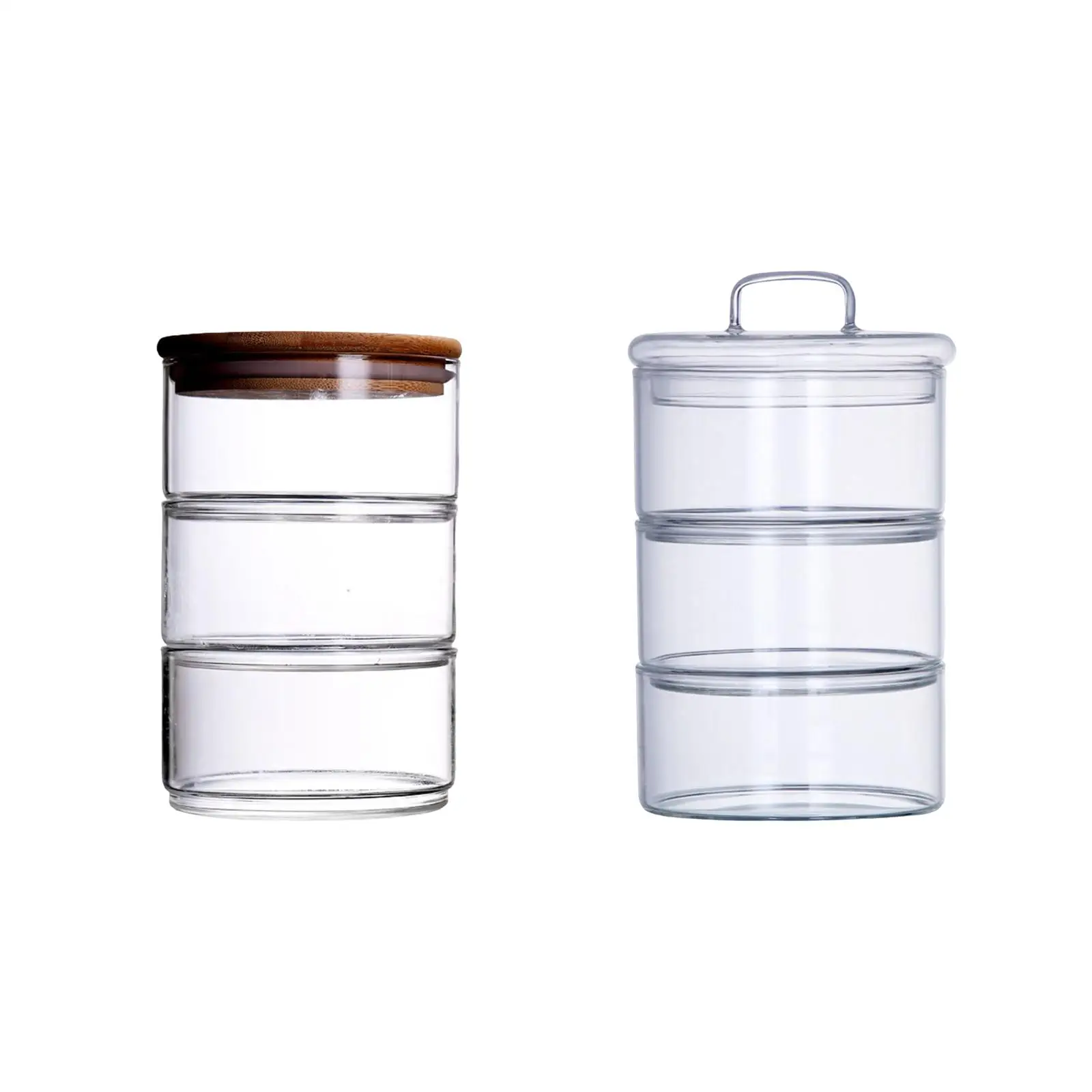 3 Tier Stacking Jars Salad Fruit Bowl 3 Layer Glass Food Jar for Candy Cereal Shelf