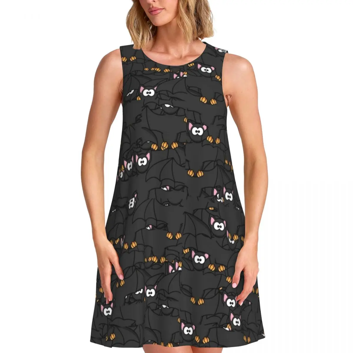 Cute Bats Tank Dress Bat Pattern Halloween Sleeveless Cute Dresses Lady O Neck Street Wear Dress Day Print Clothes Birthday Gift