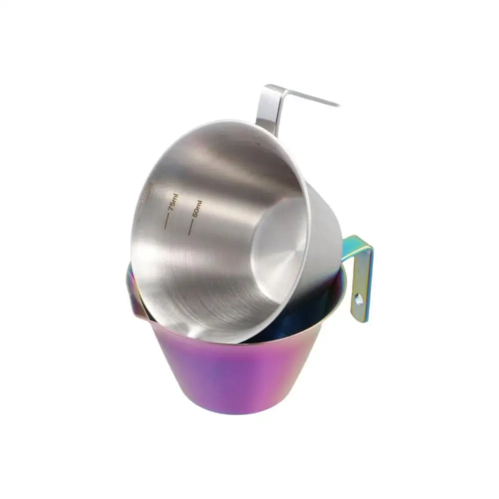 304 Stainless Steel Espresso Measuring Cup 100ml Cup with Handle Coffee Bean Weighing Tool V-Shaped Mouth Dishwasher Safe