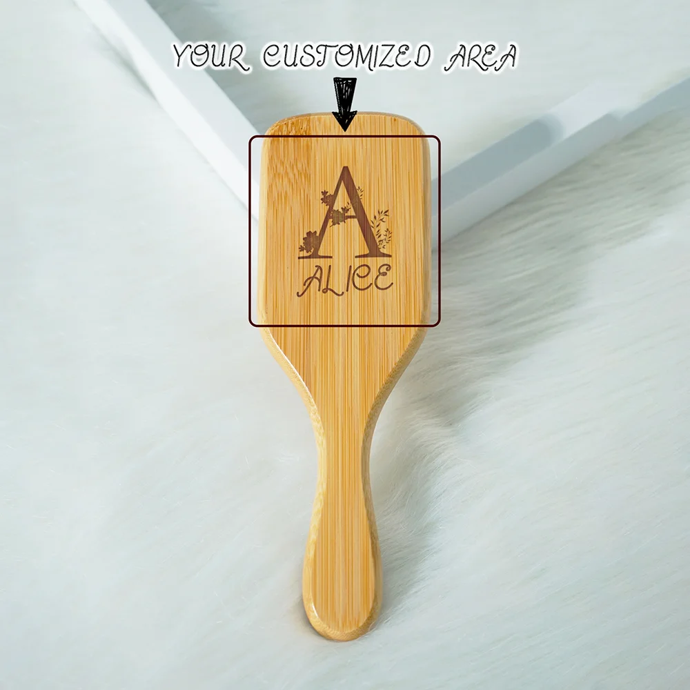 

1pc Logo Custom Bamboo Hairbrush Air Cushion Hair Brush Personalised Premium Detangling Massaging Scalp Comb Wedding Bride Gifts
