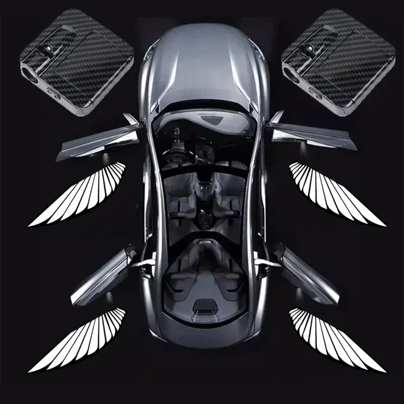 Car door angel wing welcome light, door opening sensing decoration modified wing projection ambient light car accessories