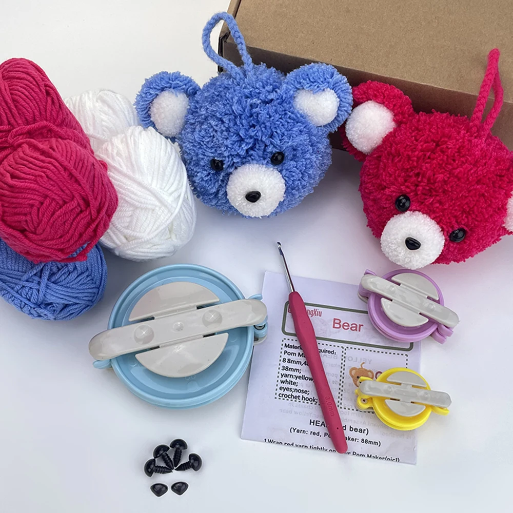 

Novelties DIY Pom-Pom Bear Making Yarn Craft Kit for Beginners, Multicolor Yarn & Step-by-Step Guide,handmade crafting supplies