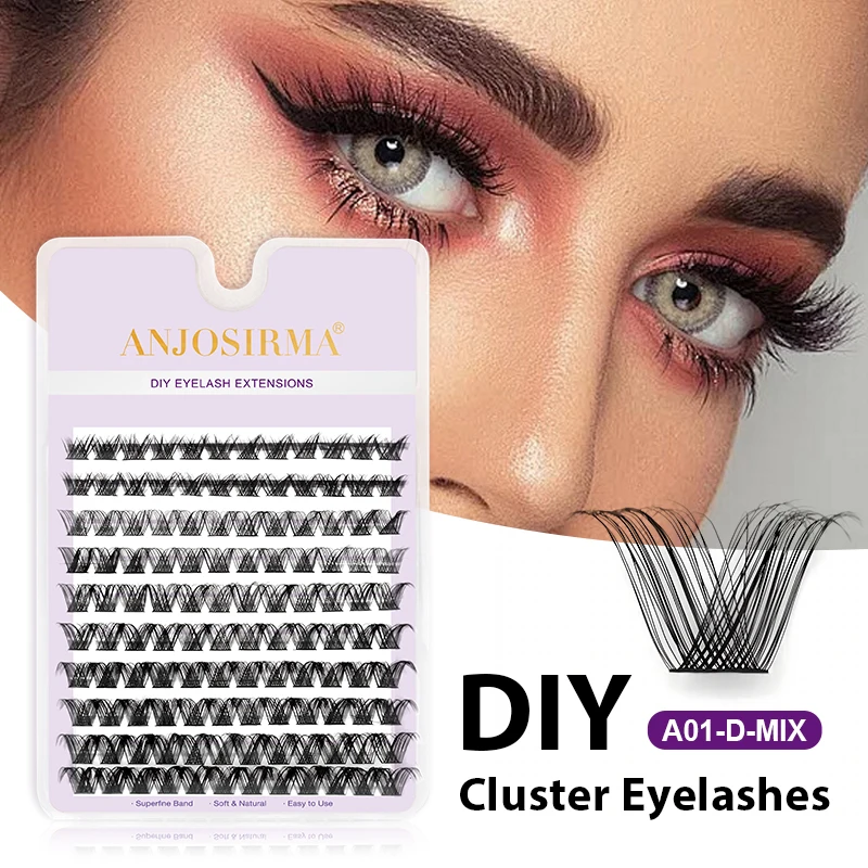 ANJOSIRMA Add to Wish List 120Pcs Lash Clusters, Wispy Natural Look Black Individual Eyelash Kit Extension DIY Home For Beginner