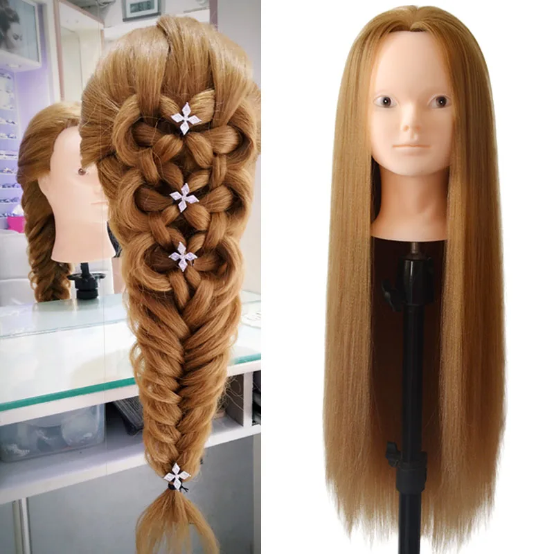 Cabeza de maniquí peluquería de entrenamiento para peinados, cabeza de maniqui cabello natural con 100% pelo sintético para peluquería trenzada,