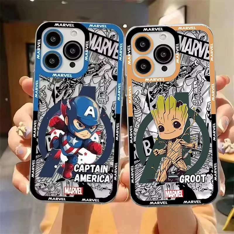 Anime Marvel Groot Captain America Phone Case For iPhone 16 Pro Max 15 14 Plus 13 12 11 Pro XR XS X 8 7 SE 2020 Silicone Cover