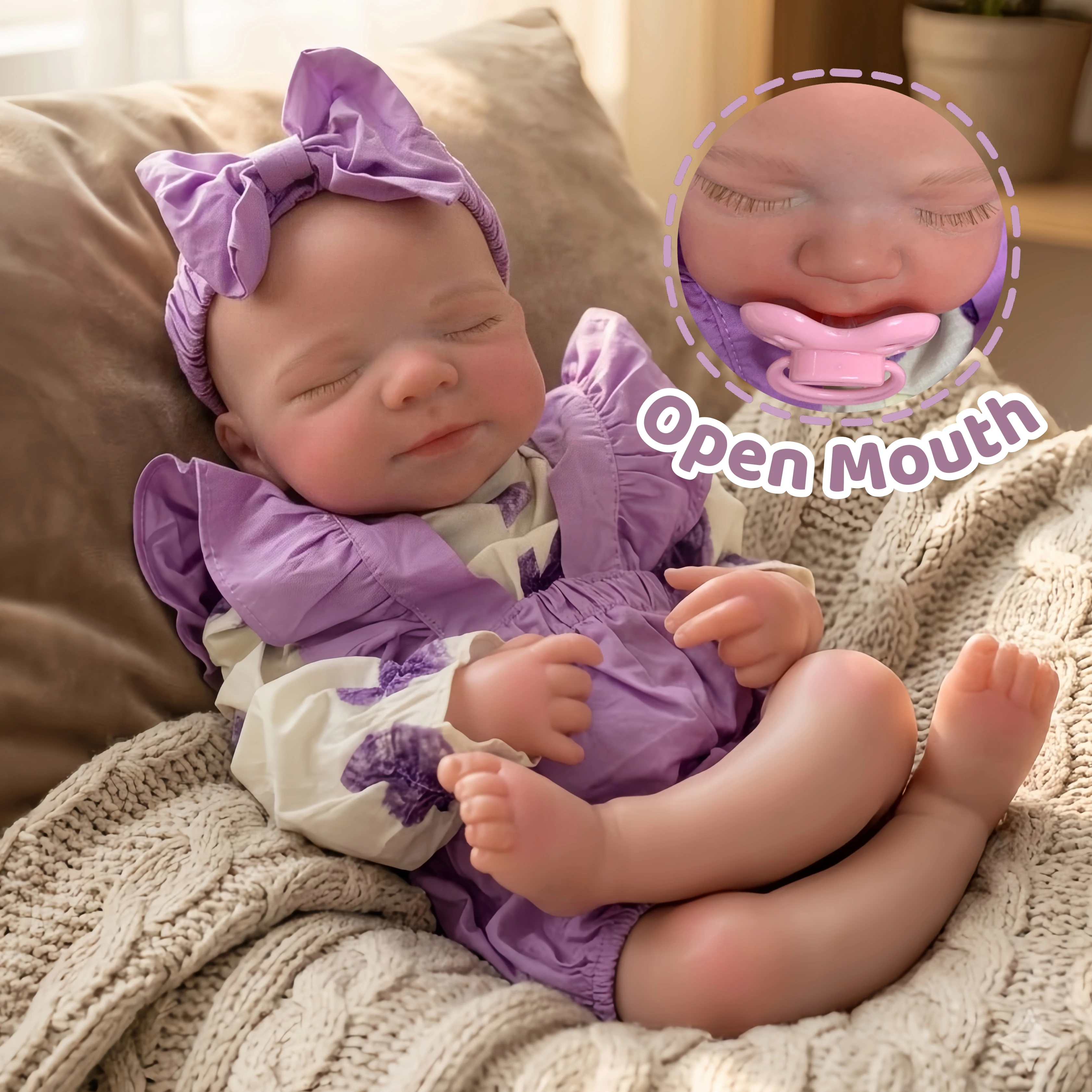 

18 Inch Soft Silicone Reborn Girl Doll Pascale, Open Mouth, Lifelike Painted Skin, Washable, Bebe Reborn De Silicona