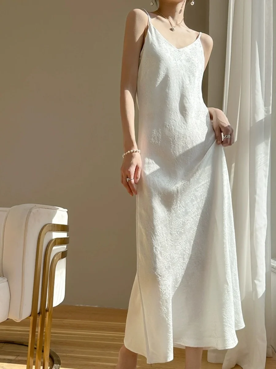 シルクサテンアセテートロングドレス レディース 夏 本物シルク ストレートチューブドレス 高級感 ロングストラップドレス