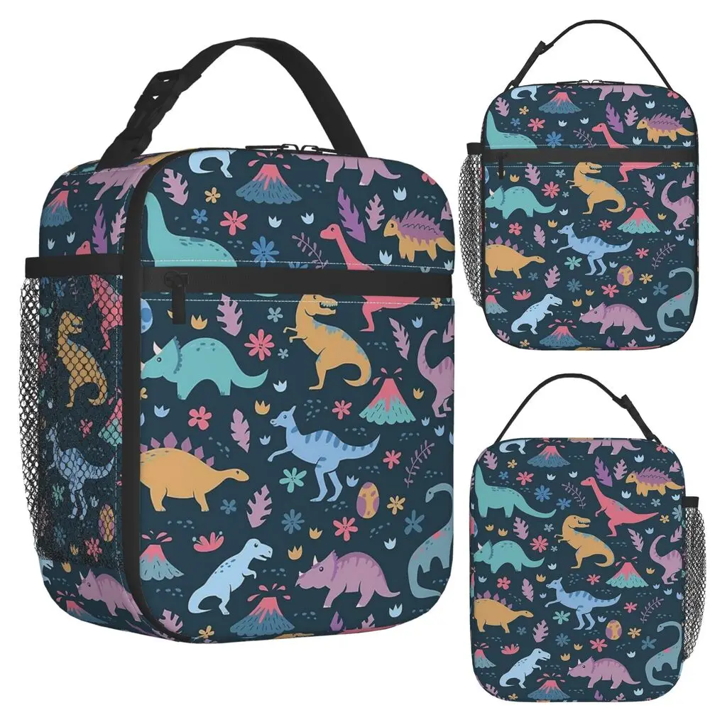 Colorful Dinosaurs Pattern Cartoon Insulated Lunch Bag for Women Kids Leakproof Food Boxes Thermal Lunch Box Tote