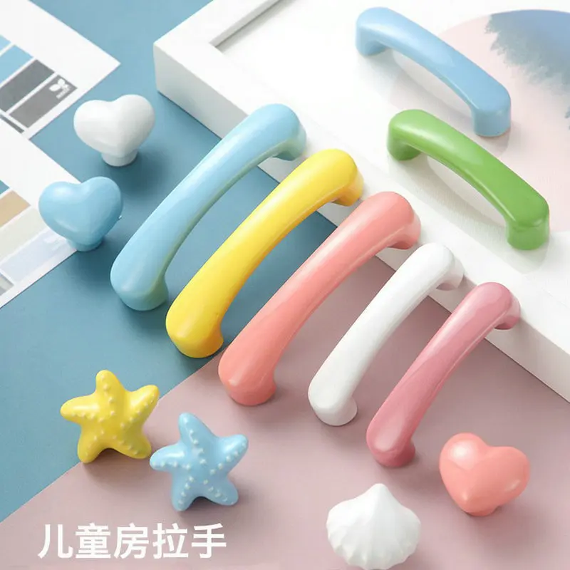 96-hole distance cartoon children's color ceramic pull handle for drawer wardrobe shoe cabinet desk door small handle