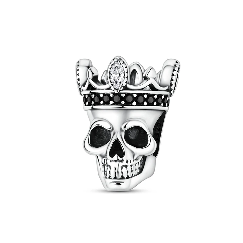 925 Sterling Silver Crown Skull Charms Beads Fit Original Bracelets Bag Keychain Earring Pendant Diy Women Jewelry Gift